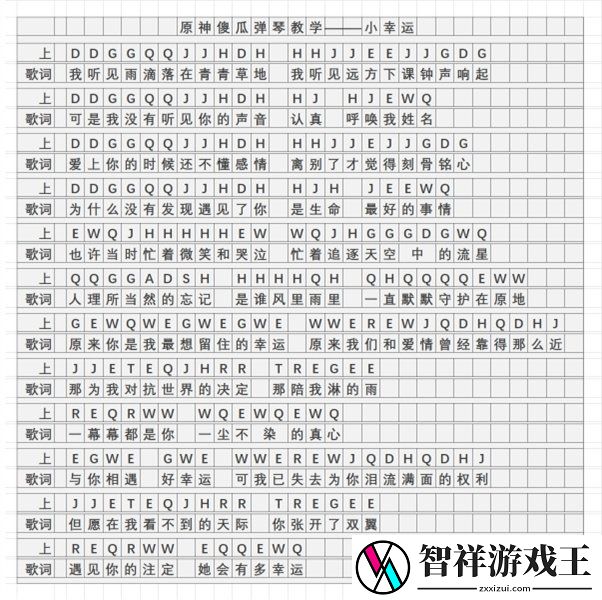 原神小幸运曲谱怎么弹