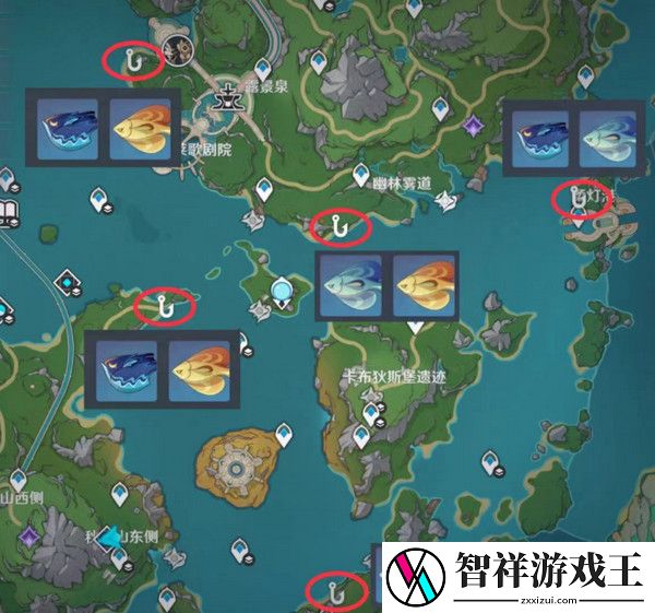 原神灰河渡手钓鱼地点分布图