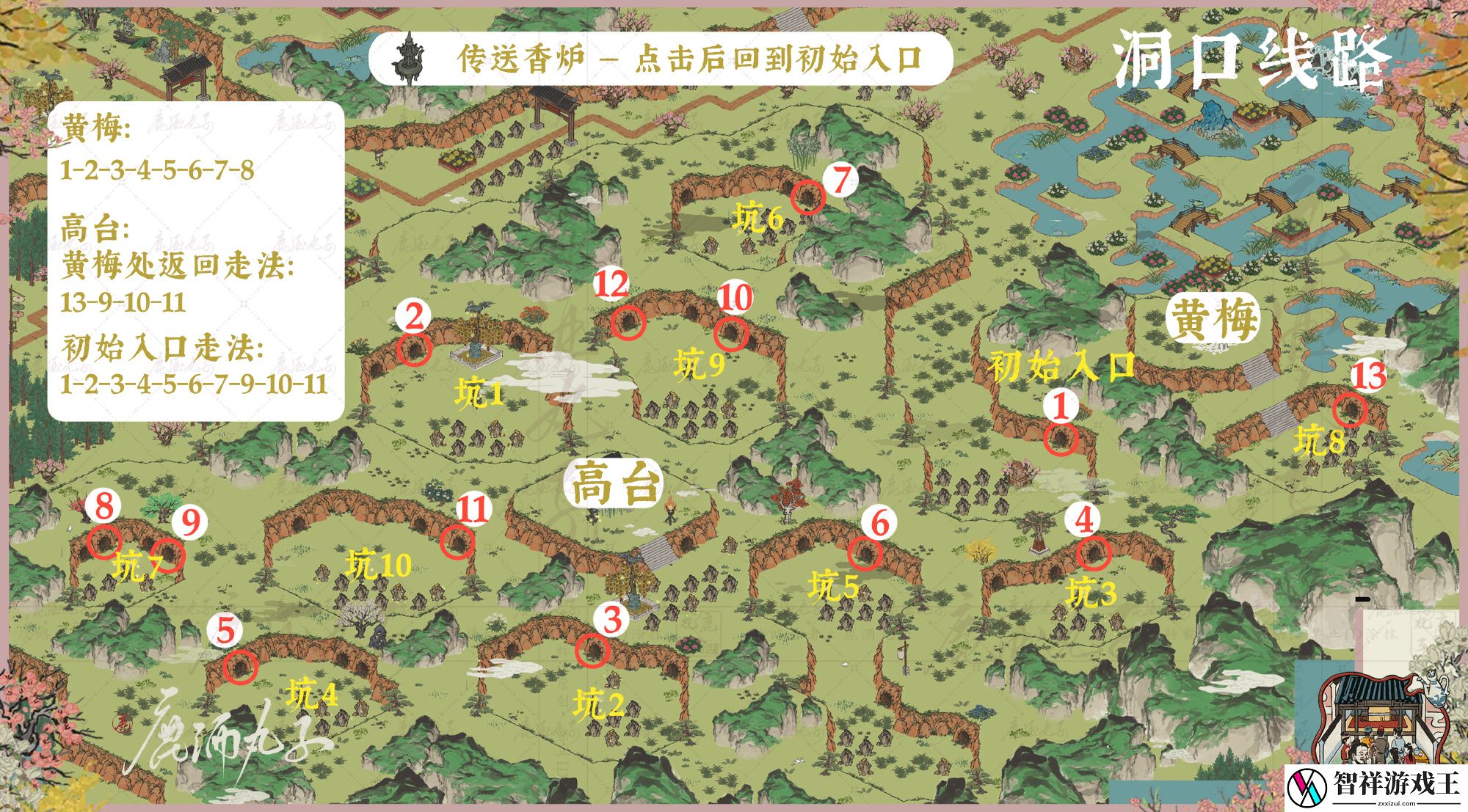 江南百景图灵猫花中眠洞口路线是什么